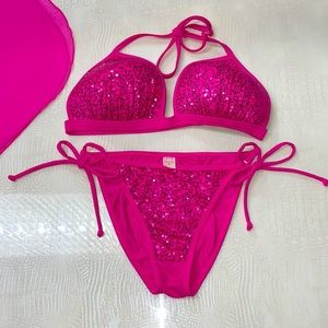 Venus hot pink sequin bikini set and sarong